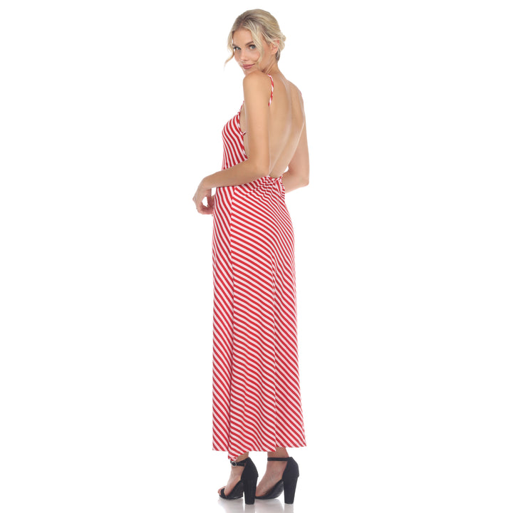 Women's Backless Striped Maxi Dress