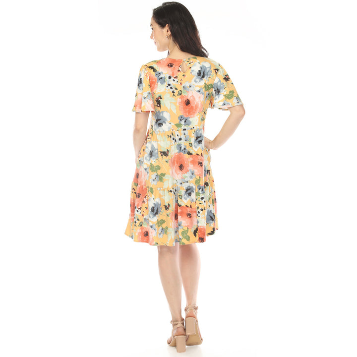 Yellow V-Neck Floral Tiered Dress