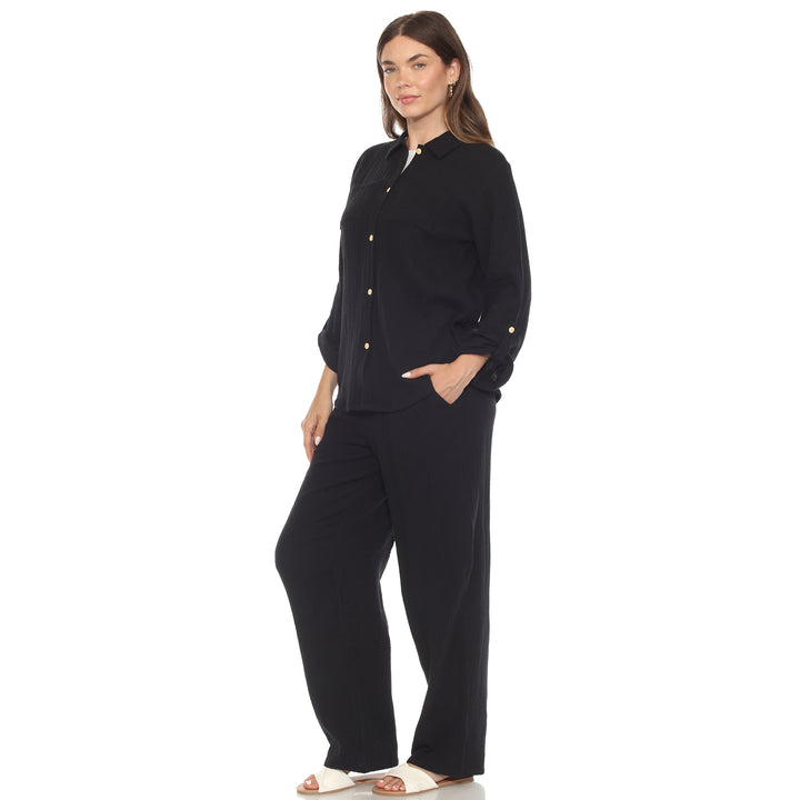 Women's Long Sleeve Button Down Cotton Gauze Set