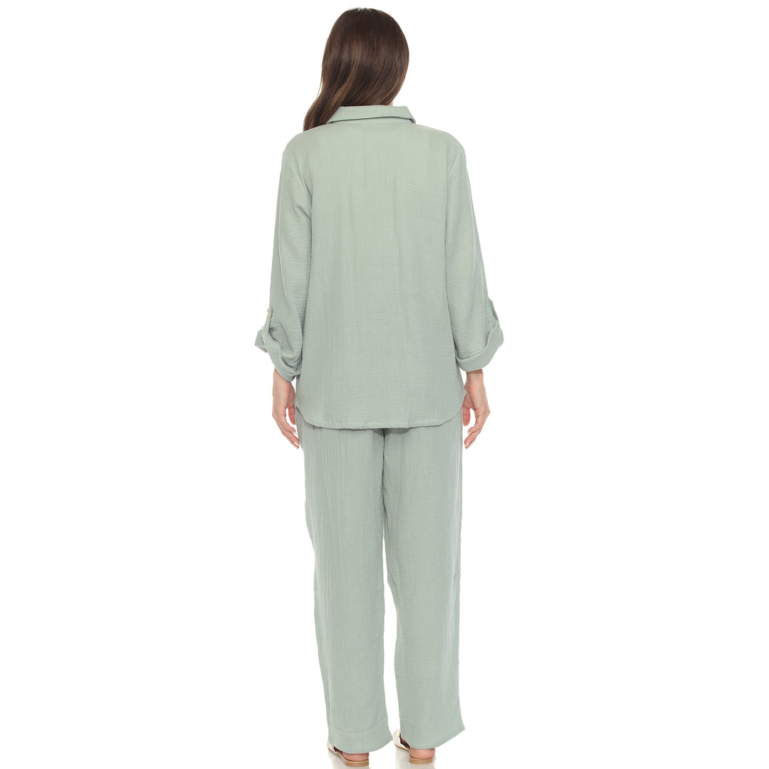 Women's Long Sleeve Button Down Cotton Gauze Set
