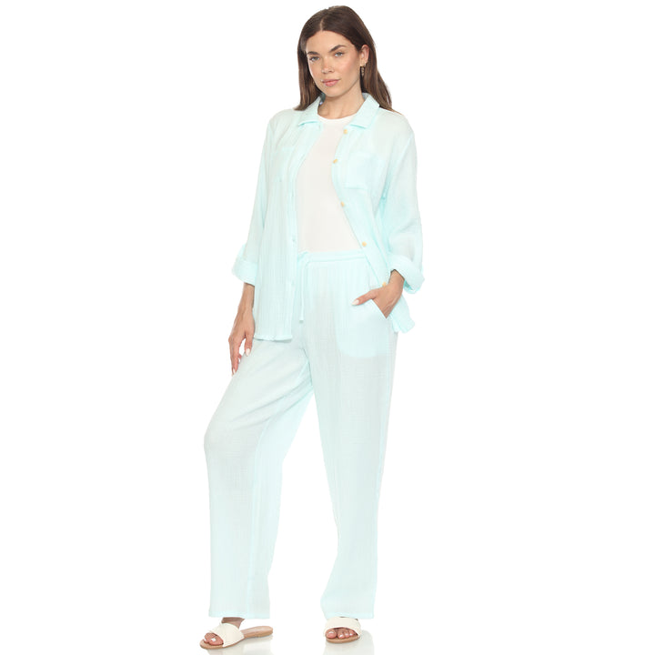 Women's Long Sleeve Button Down Cotton Gauze Set