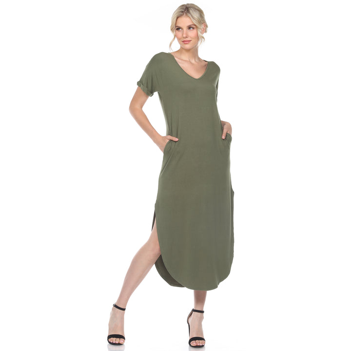 Women's Short Sleeve V-neck Maxi Dress