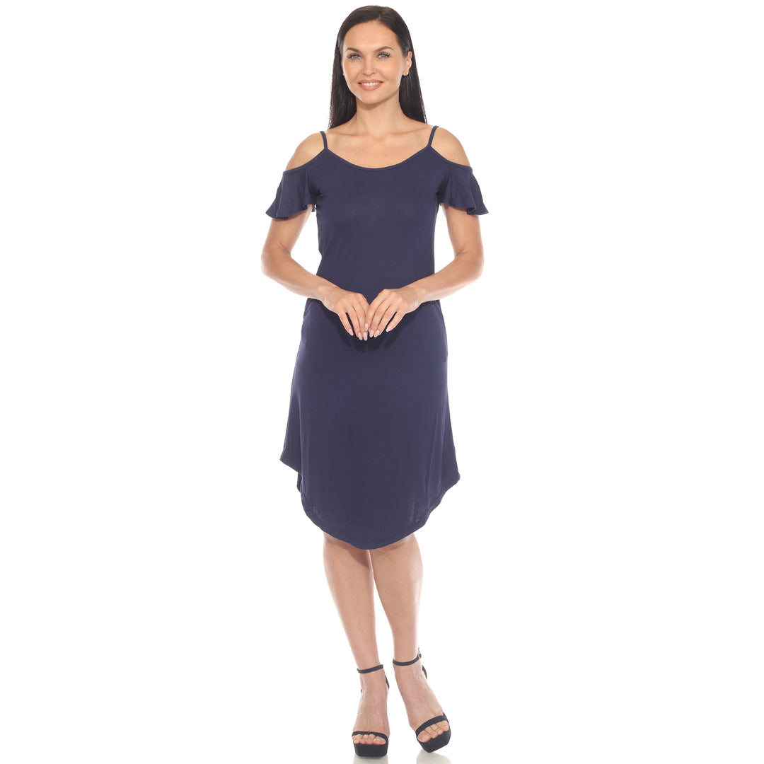 Women's Casual Scoop Neck Flutter Sleeve Knee Length Dress