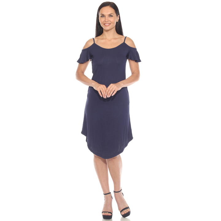 Women's Casual Scoop Neck Flutter Sleeve Knee Length Dress