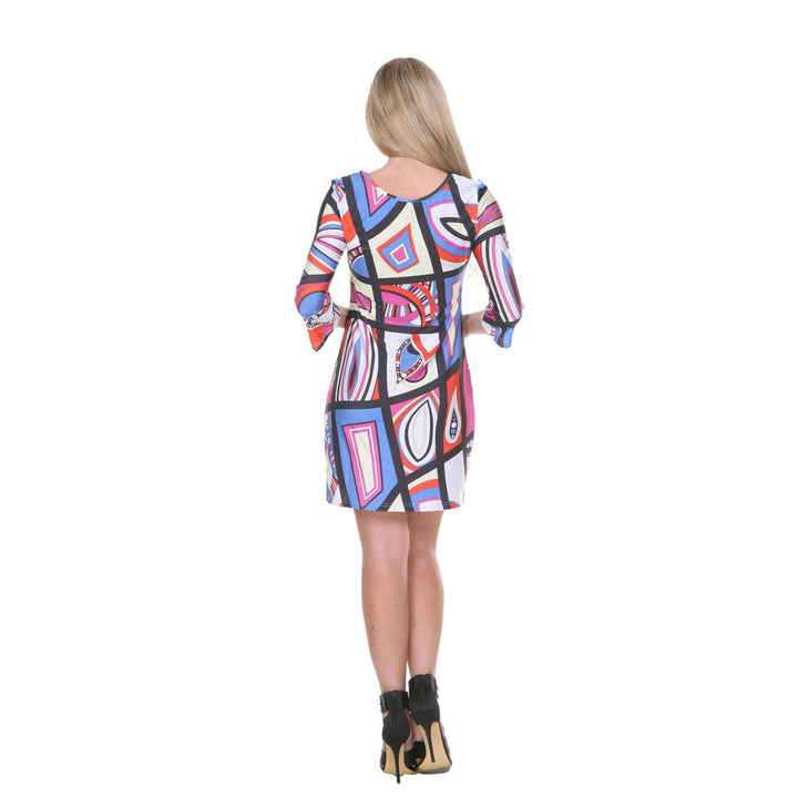 Women's Scoop Neck Printed Shift Dress with 3/4 Sleeves