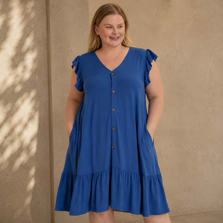 Plus Size Button Front Tiered Swing Dress