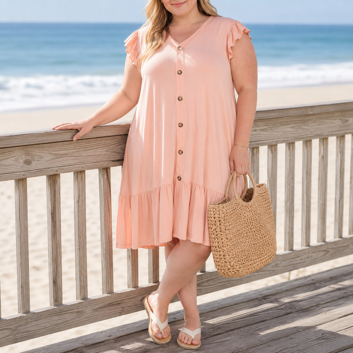 Plus Size Button Front Tiered Swing Dress