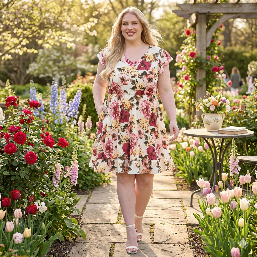 Plus Size V-Neck Empire Dress