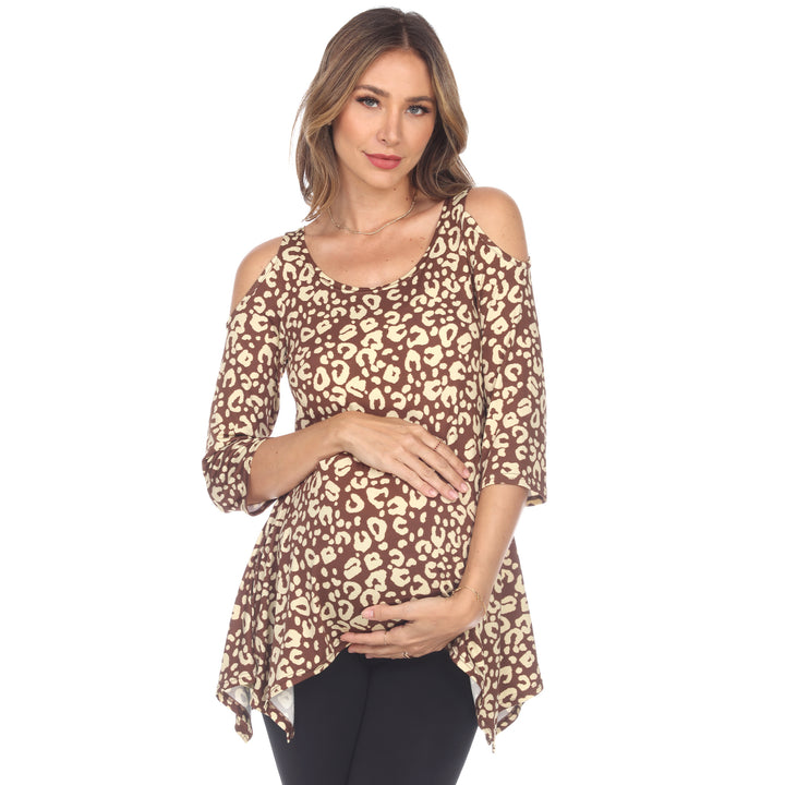 Maternity Leopard Cold Shoulder Tunic Top