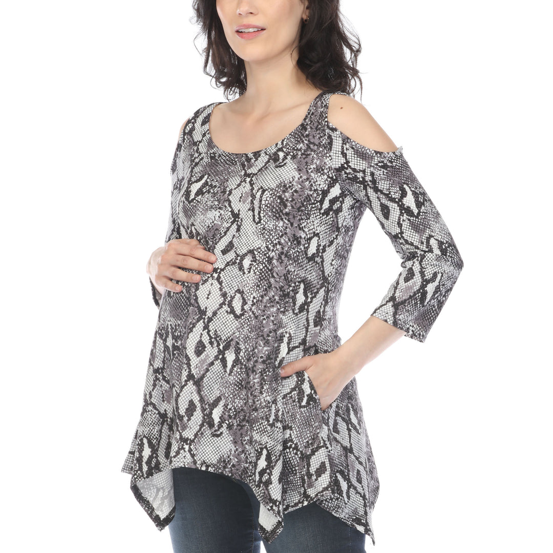Maternity Snake Print Cold Shoulder Tunic