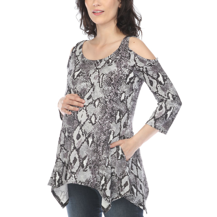 Maternity Snake Print Cold Shoulder Tunic