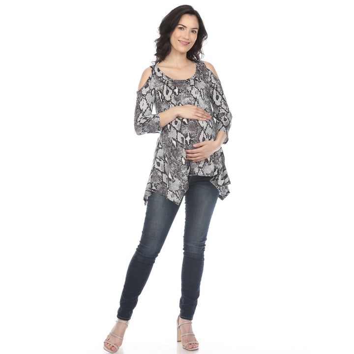 Maternity Snake Print Cold Shoulder Tunic