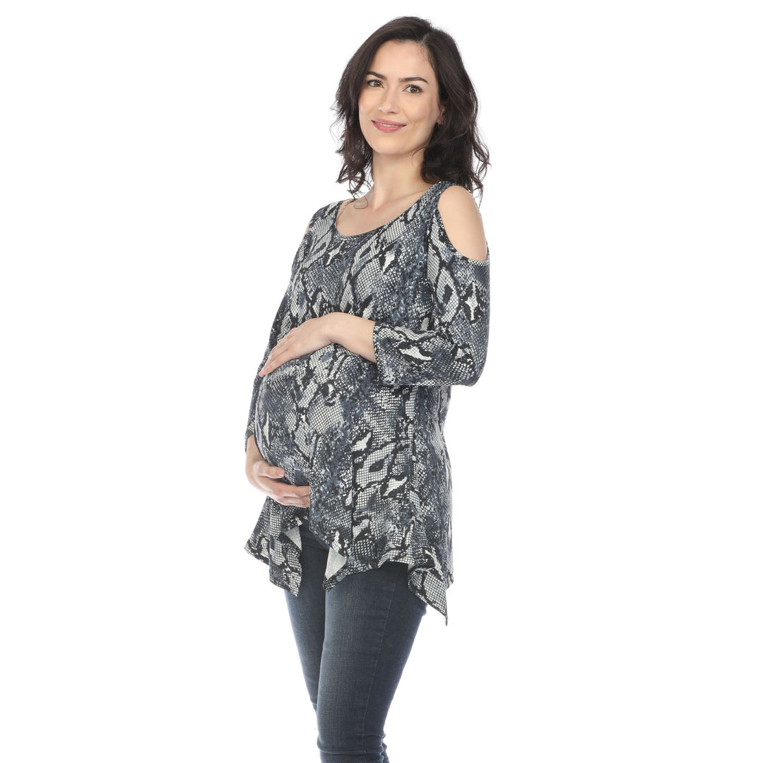 Maternity Snake Print Cold Shoulder Tunic