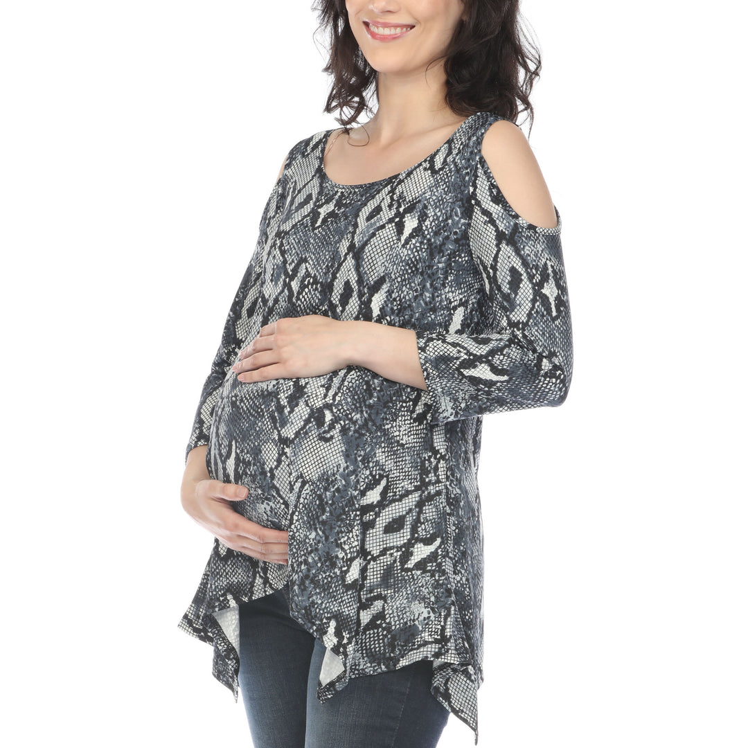 Maternity Snake Print Cold Shoulder Tunic
