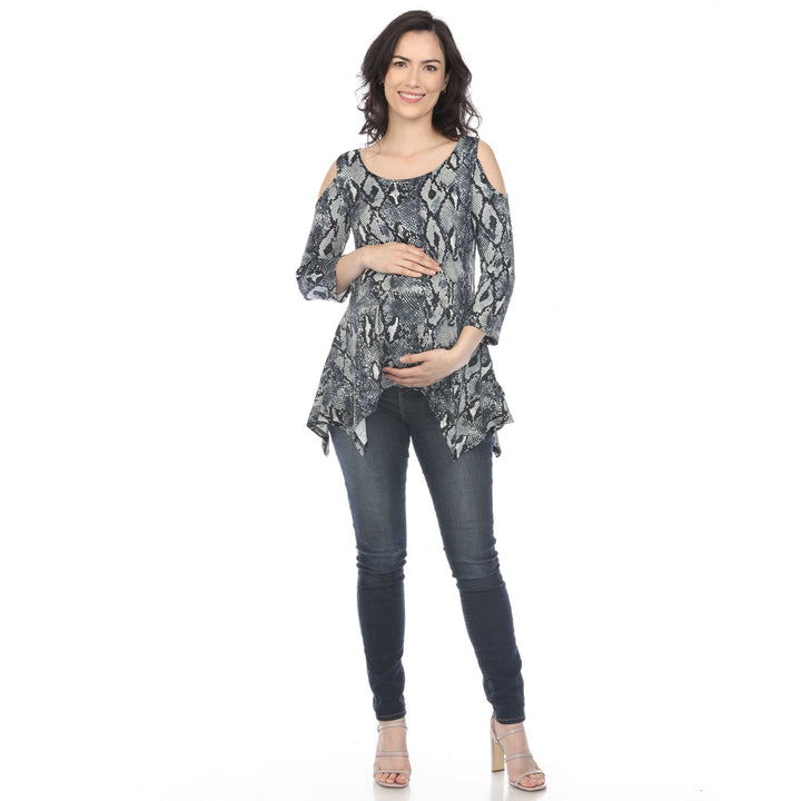 Maternity Snake Print Cold Shoulder Tunic
