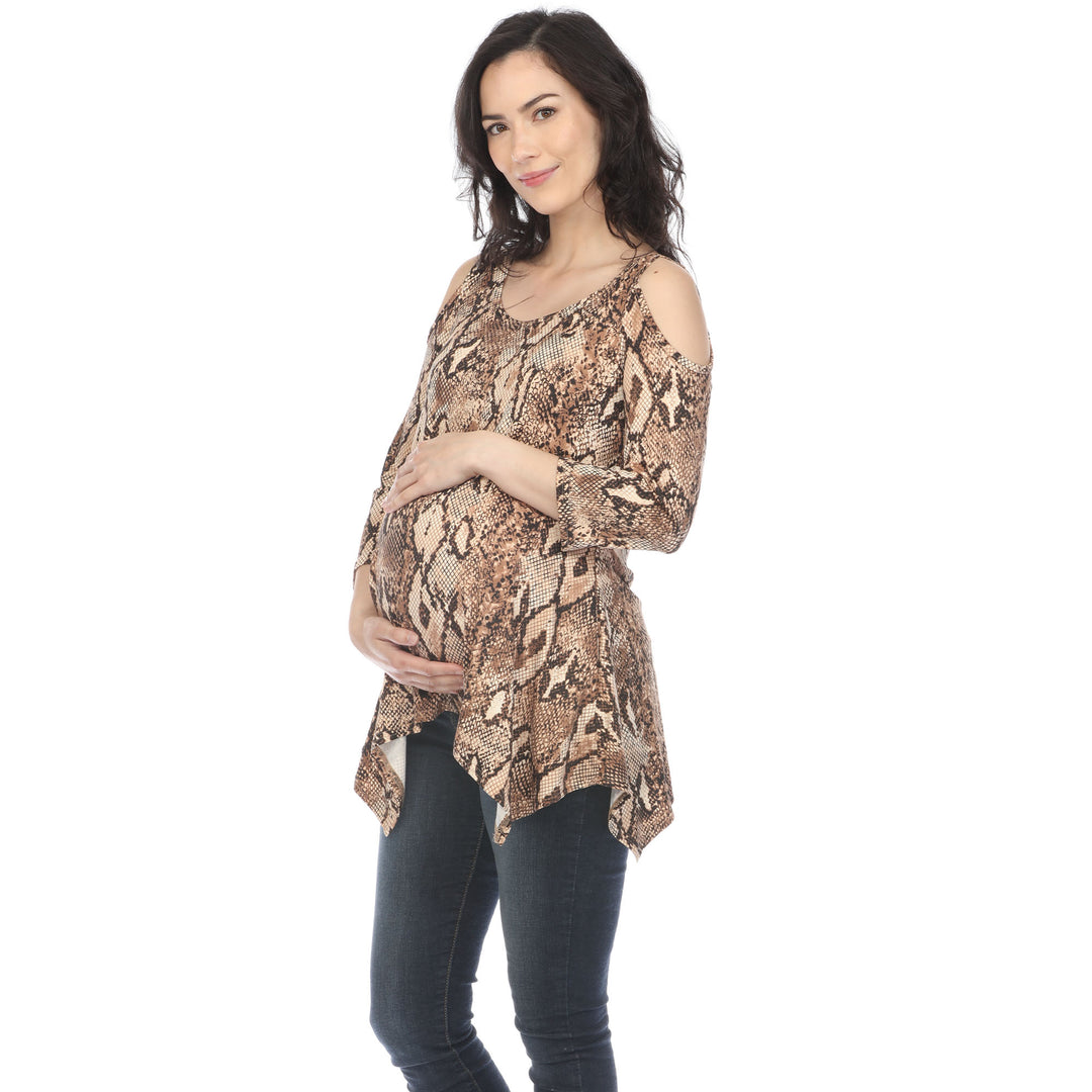 Maternity Snake Print Cold Shoulder Tunic