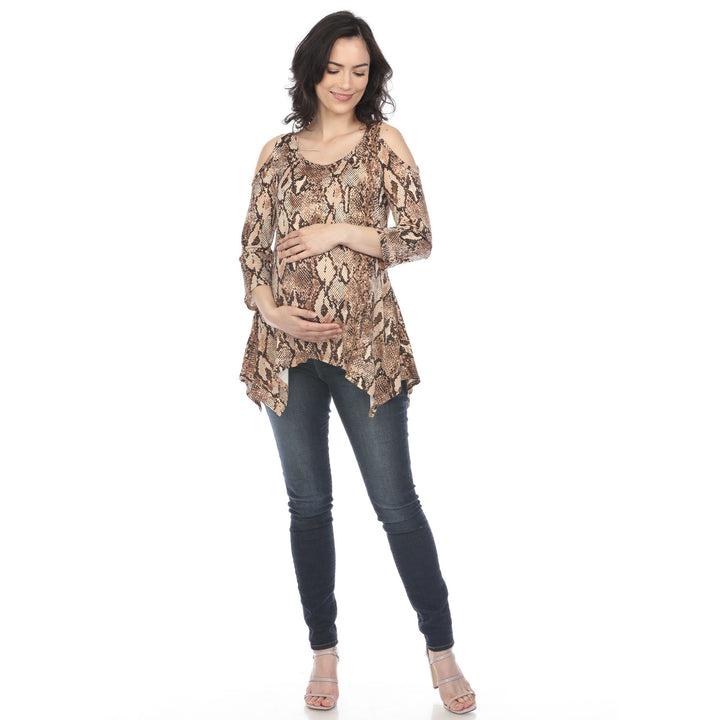 Maternity Snake Print Cold Shoulder Tunic