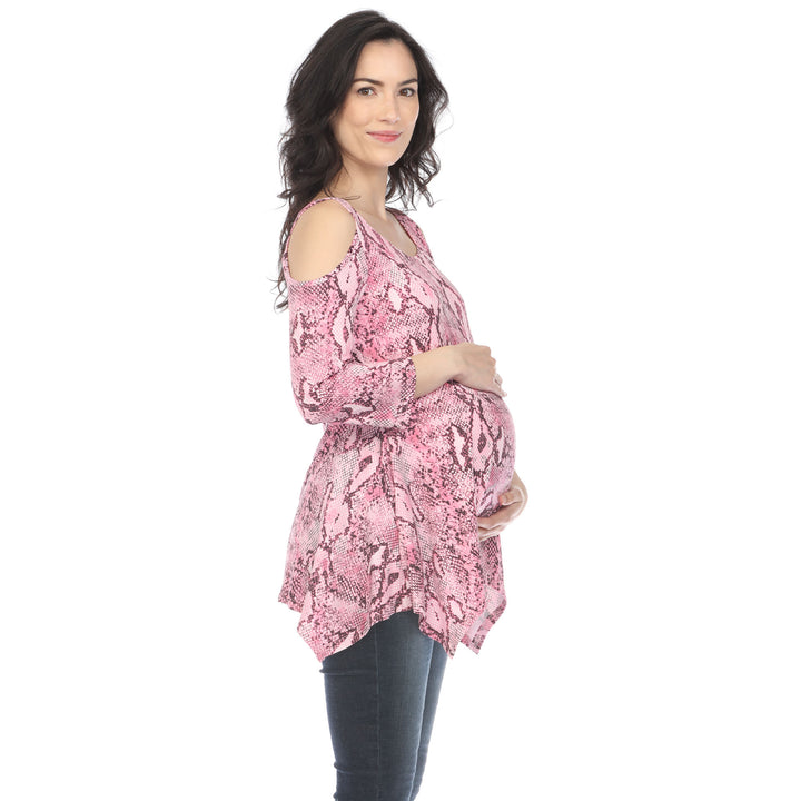 Maternity Snake Print Cold Shoulder Tunic