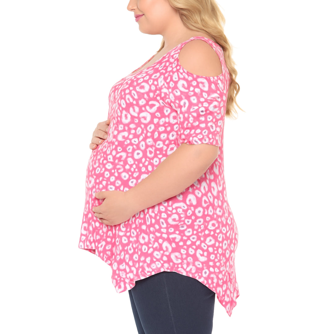 Women's Cold Shoulder Leopard Print Maternity Top