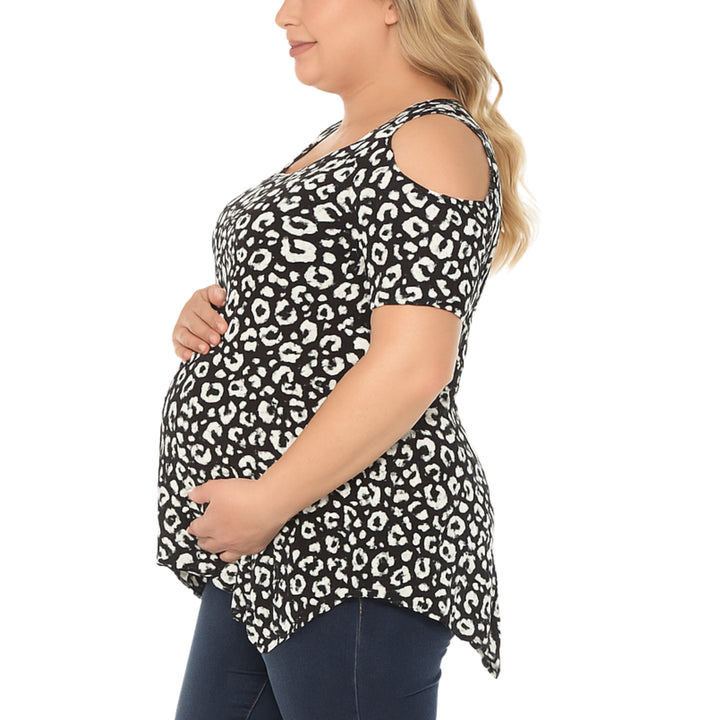 Women's Cold Shoulder Leopard Print Maternity Top