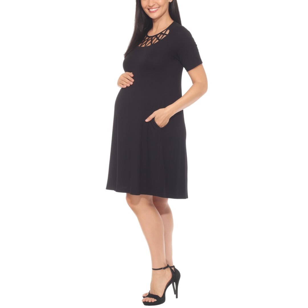 Women's Crisscross Neckline Maternity Dress with Pockets