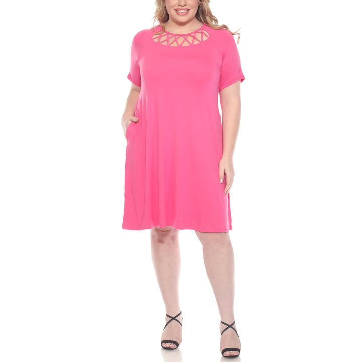 Plus Size Short Sleeve Criss-Cross Neck A-Line Dress