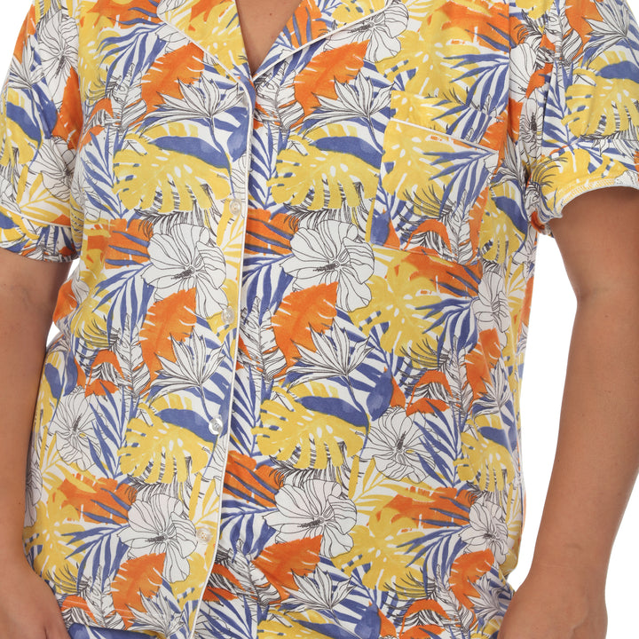 Women's Plus Size Short Sleeve & Pants Tropical Pajama Set