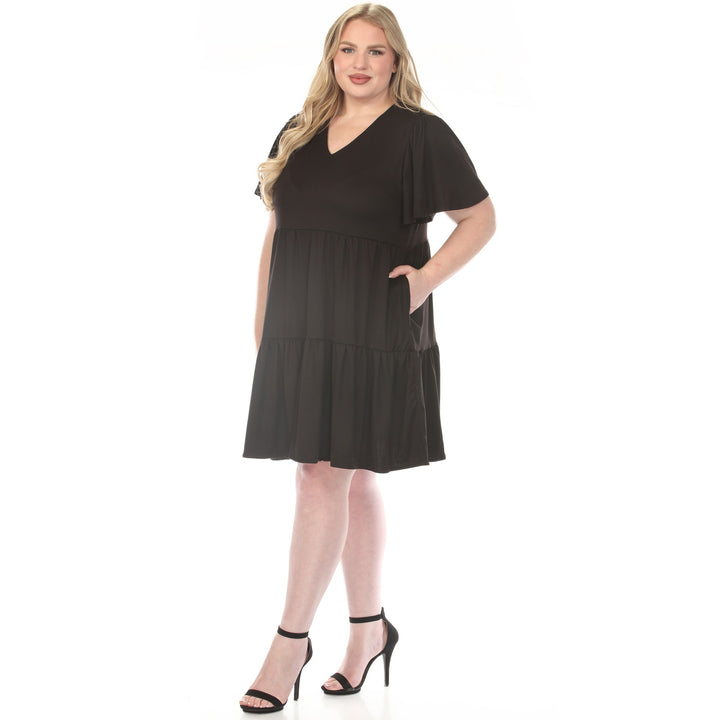 Black A-line Dress with Ruffle Sleeve 1X
