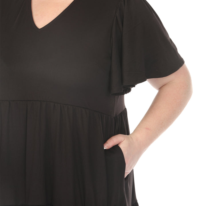 Black A-line Dress with Ruffle Sleeve 1X