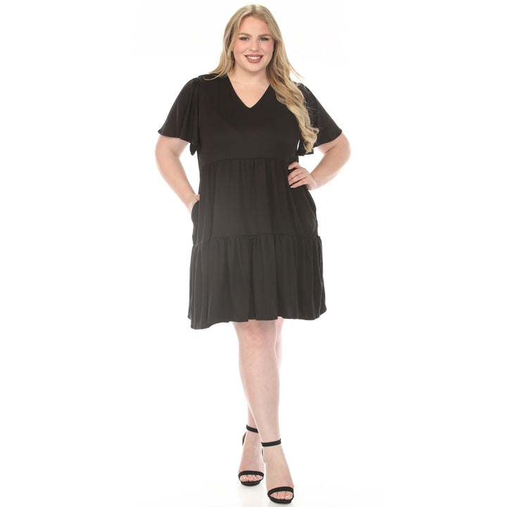 Black A-line Dress with Ruffle Sleeve 1X