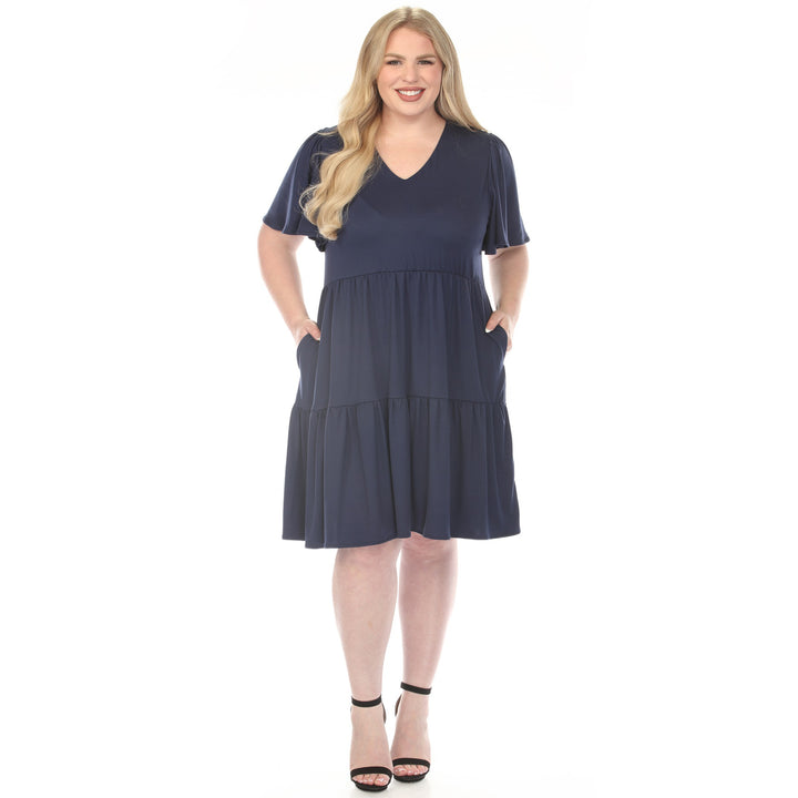 Navy A-line Dress with Ruffle Sleeve 3X