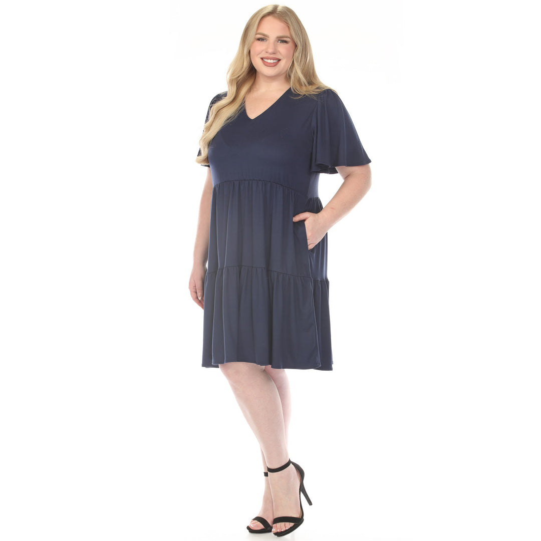 Navy A-line Dress with Ruffle Sleeve 1X