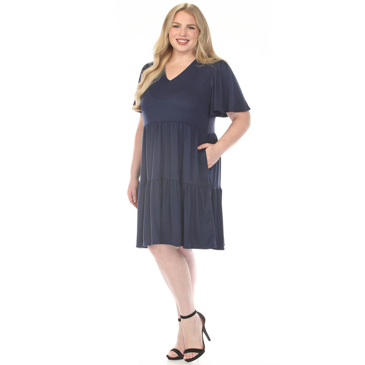 Navy A-line Dress with Ruffle Sleeve 1X