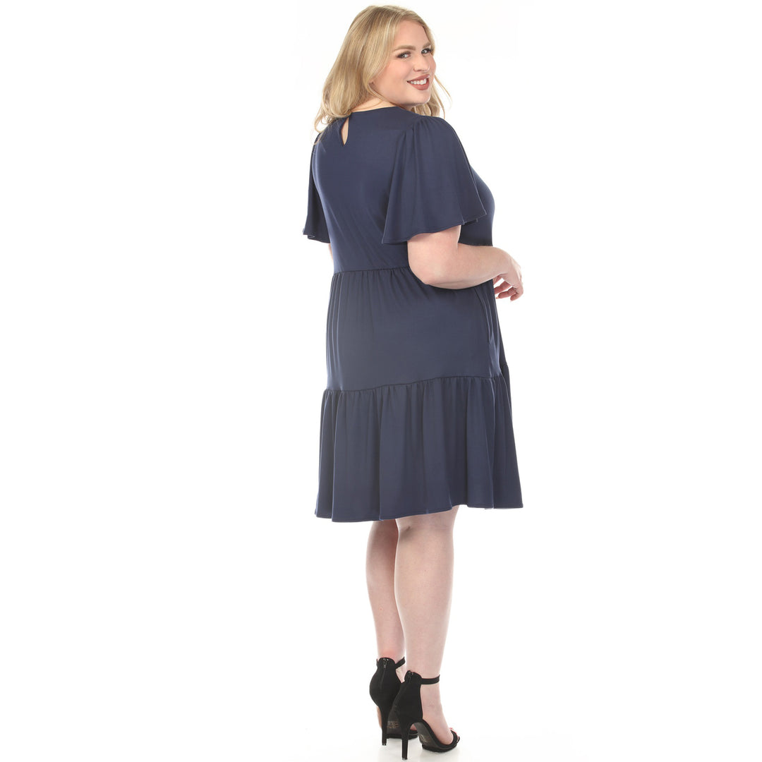 Navy A-line Dress with Ruffle Sleeve 1X