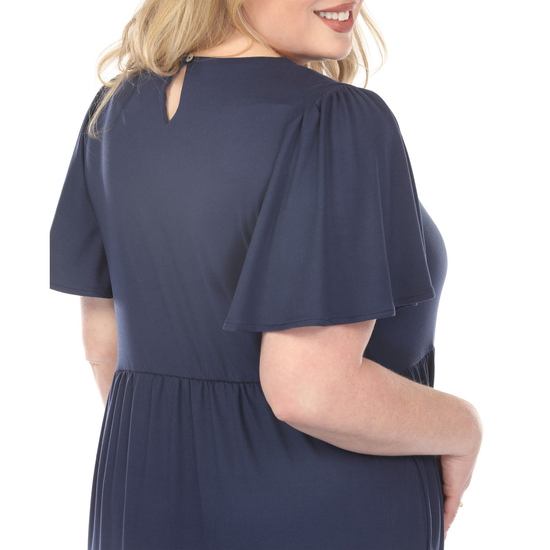 Navy A-line Dress with Ruffle Sleeve 1X