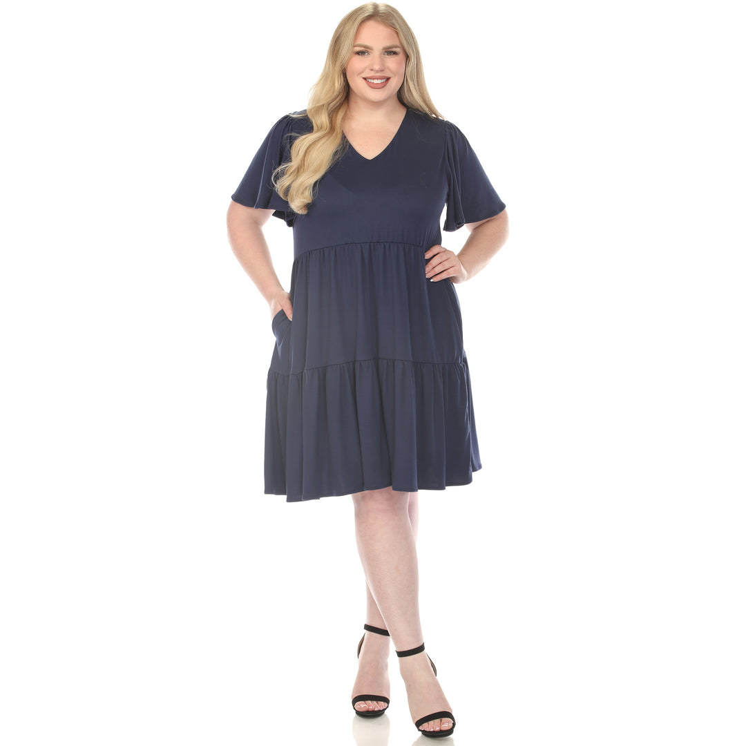 Navy A-line Dress with Ruffle Sleeve 1X