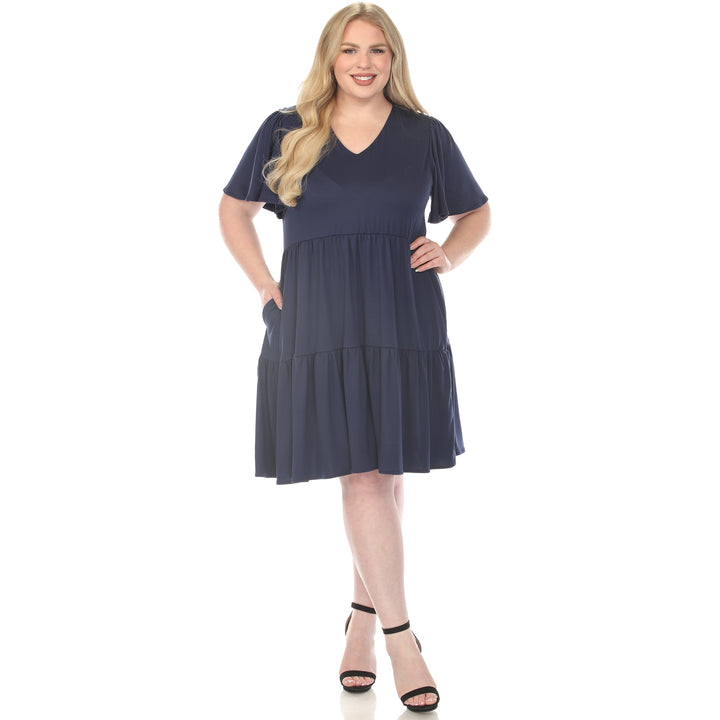 Navy A-line Dress with Ruffle Sleeve 1X
