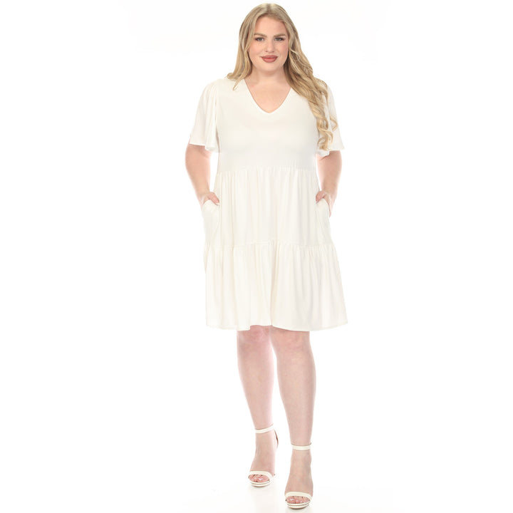 Off-White A-line Dress with Ruffle Sleeve 3X