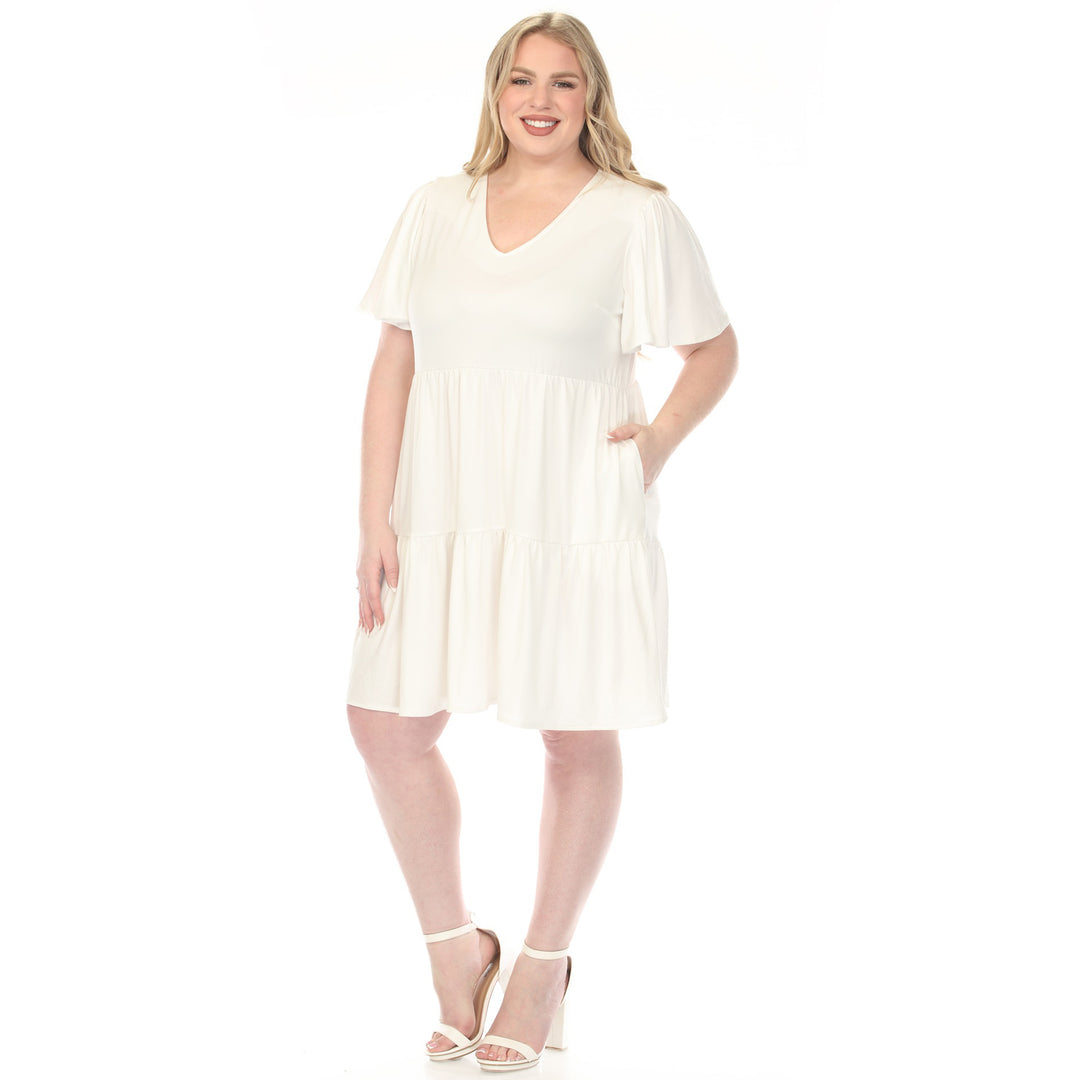 Off-White A-line Dress with Ruffle Sleeve 1X