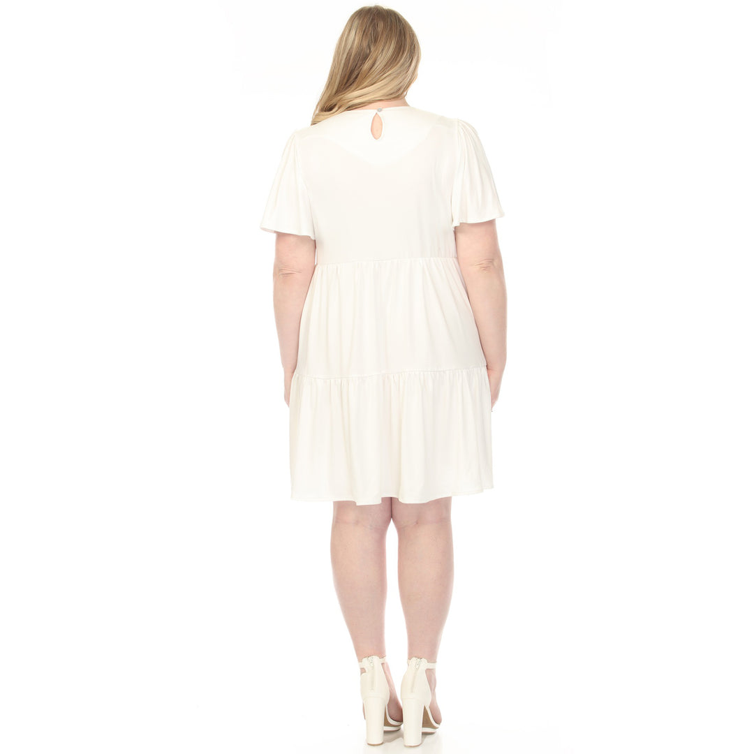 Off-White A-line Dress with Ruffle Sleeve 1X