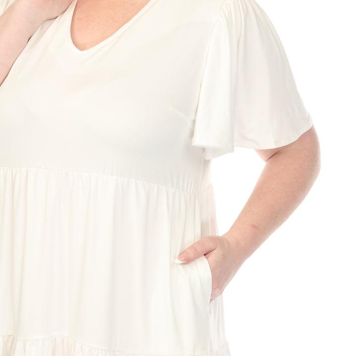 Off-White A-line Dress with Ruffle Sleeve 1X
