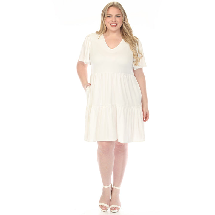 Off-White A-line Dress with Ruffle Sleeve 1X