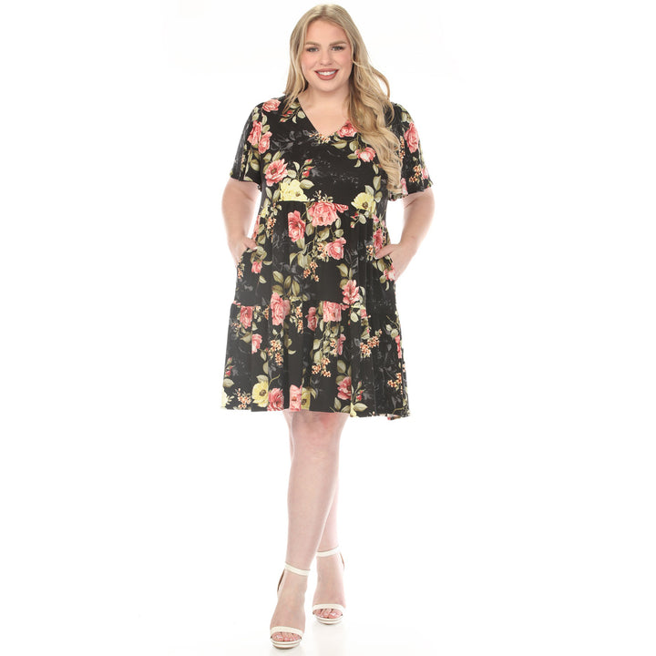Black Floral Tiered Dress 3X