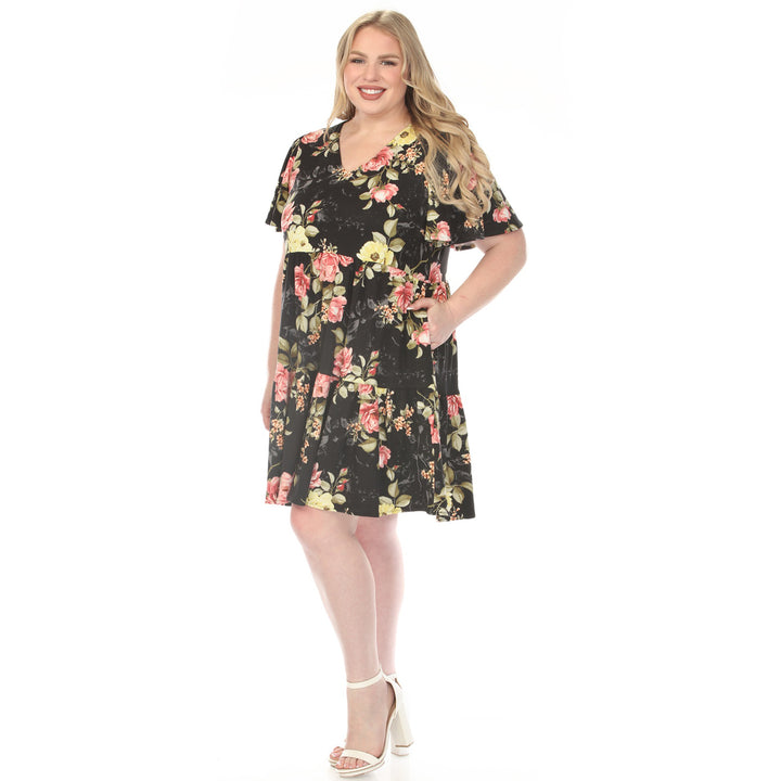 Black Floral Tiered Dress 1X