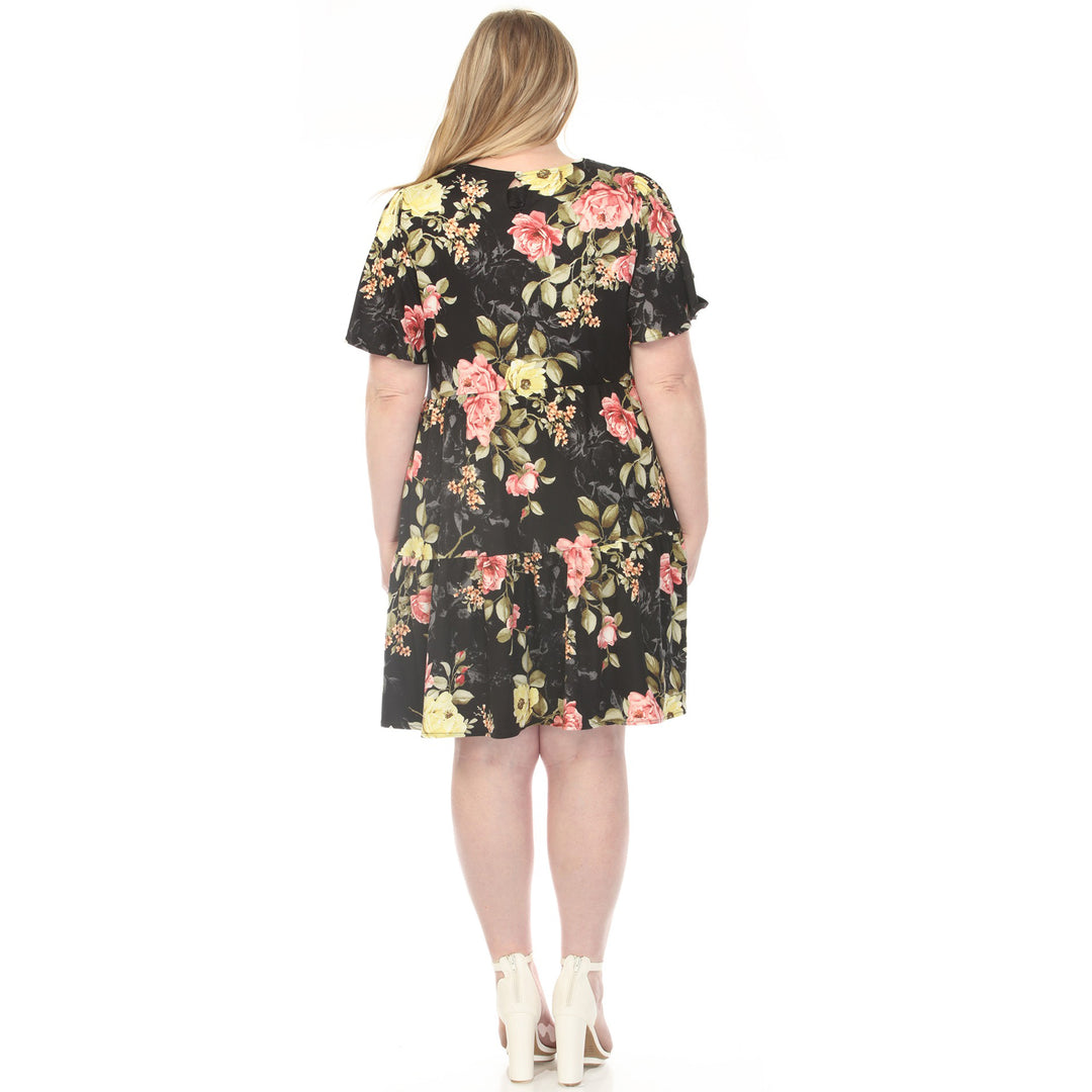 Black Floral Tiered Dress 1X