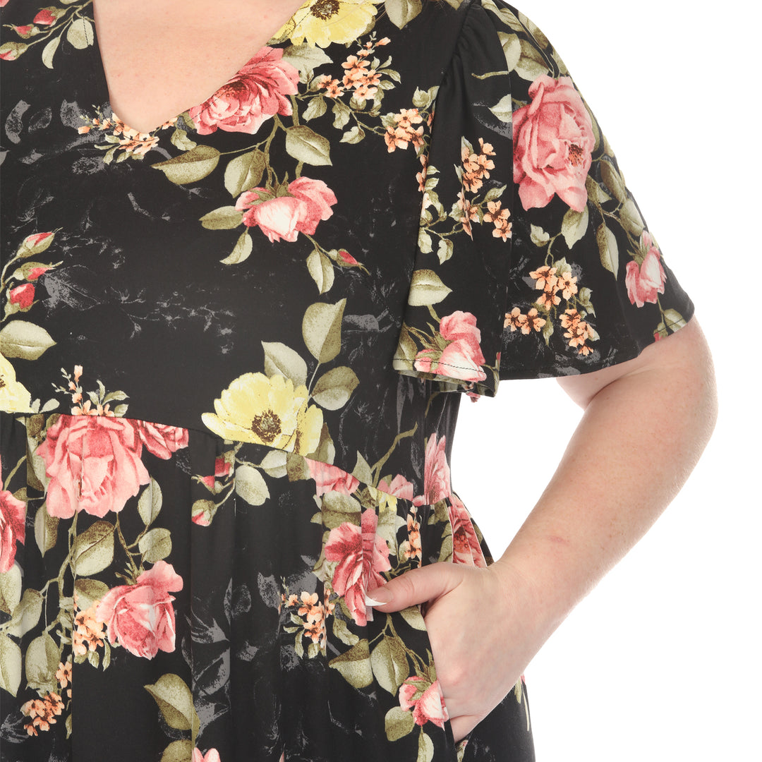 Black Floral Tiered Dress 1X