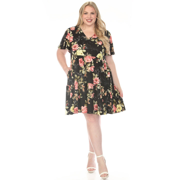 Black Floral Tiered Dress 1X