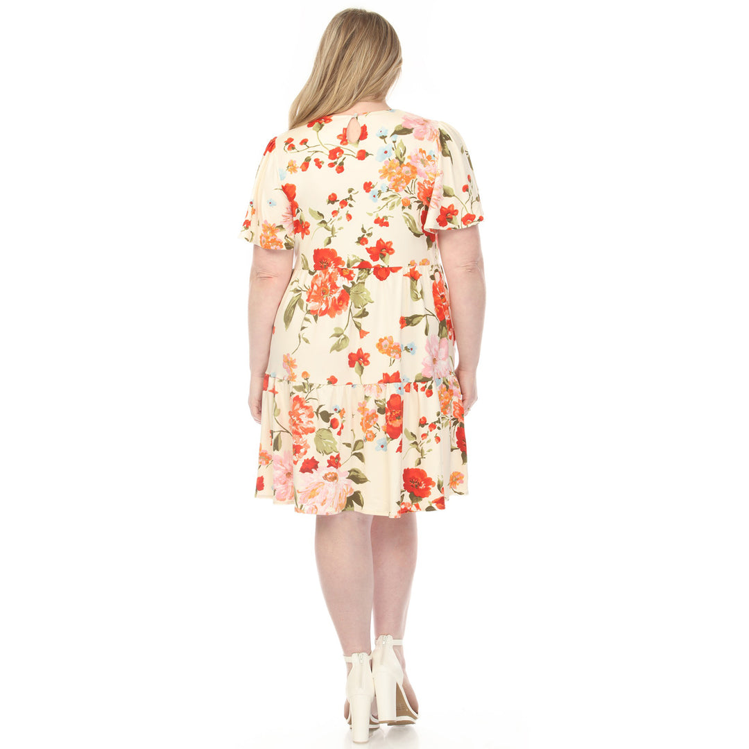 Ivory Floral Tiered Dress 1X