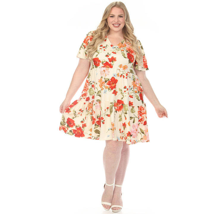 Ivory Floral Tiered Dress 1X