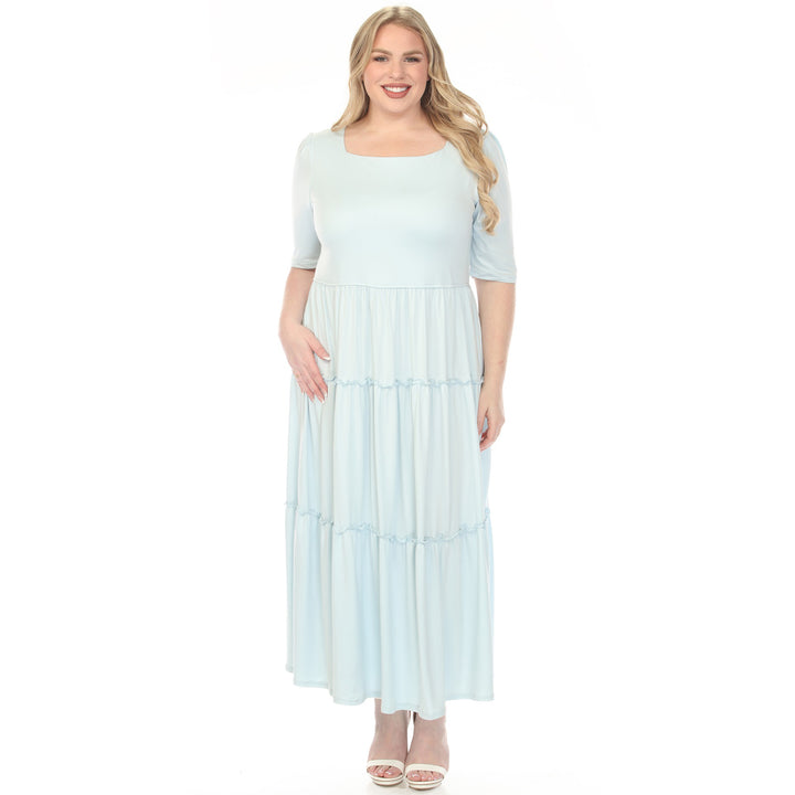 Dusty Blue Tiered Maxi Dress 3X